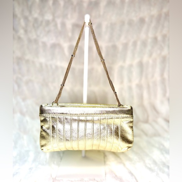 Laura Merkin Handbags - Lauren Merkin Shimmery Gold Clutch with Chain Evening Bag/ Cocktail Party